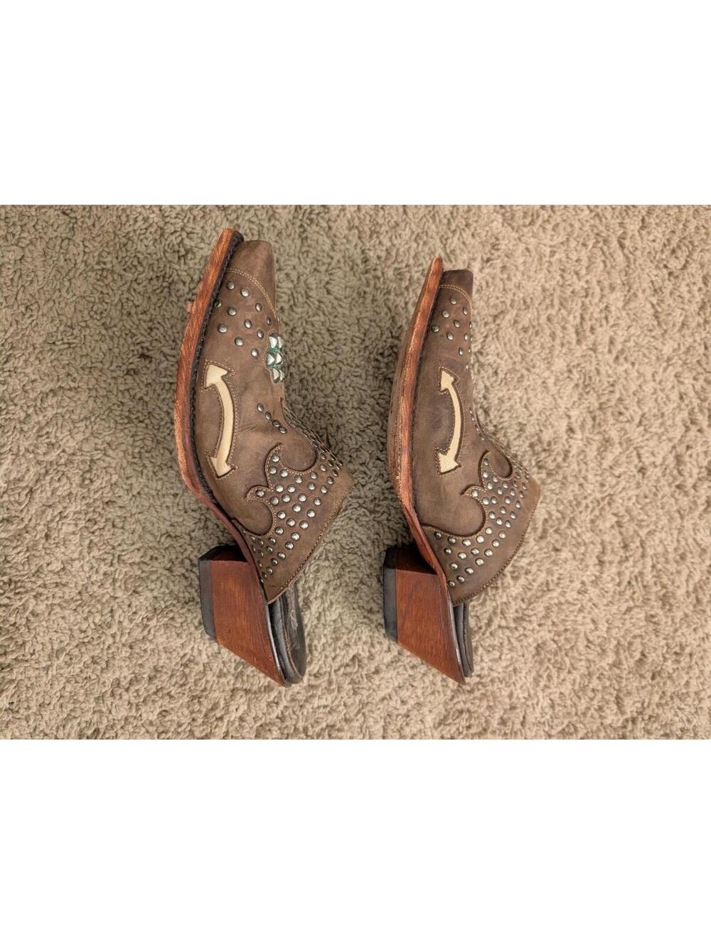 Coastal Cowgirl Dan Post Studded Leather Mules Turquoise Western Sz 7.5 - Picture 3 of 6